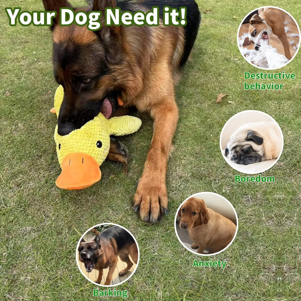 Jouet en peluche pour chien Canard résistant à la mastication, durable, avec son de canard, soulage le grincement des dents, compagnon doux pour petit et grand chien