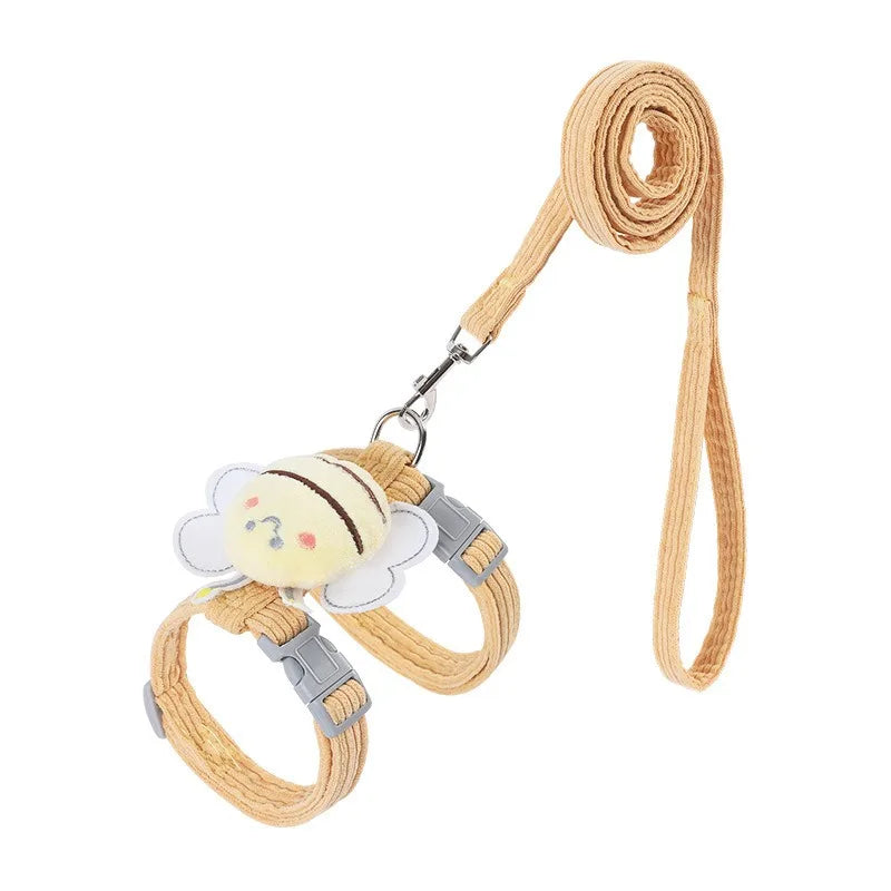 Ensemble harnais et laisse pour chat, collier réglable motif abeille dessin animé, harnais double épaisseur pour chien de petite et moyenne taille, collier et laisse pour promenade en extérieur