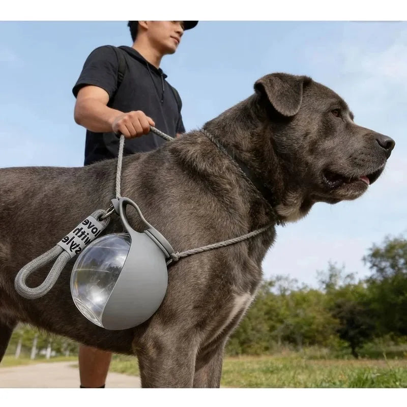 Bouteille d'eau 2-en-1 portable pour chiens avec écuelle pliable intégrée, idéale pour les promenades en extérieur, la randonnée, les voyages, hydratation compacte