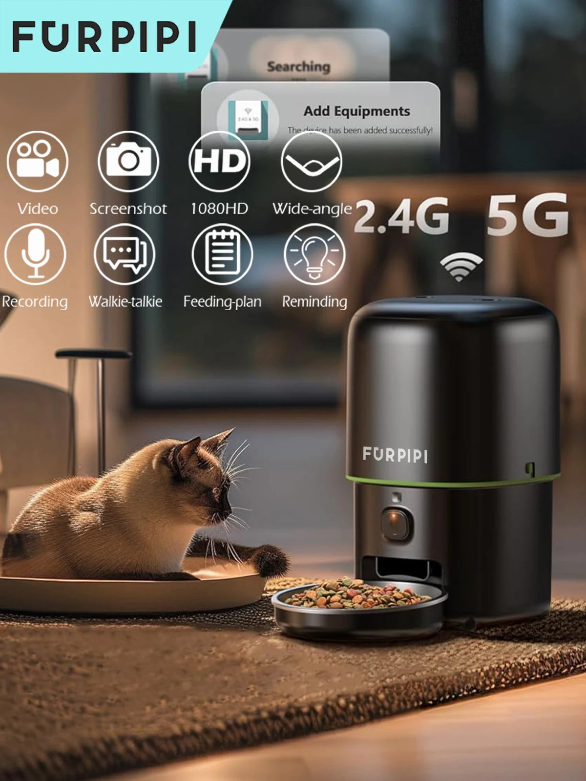 Distributeur automatique de croquettes pour chat avec caméra, distributeur intelligent de nourriture pour animaux de compagnie, WiFi 2.4G/5G, contrôle via l'application Tuya, accessoires pour chats et chiens