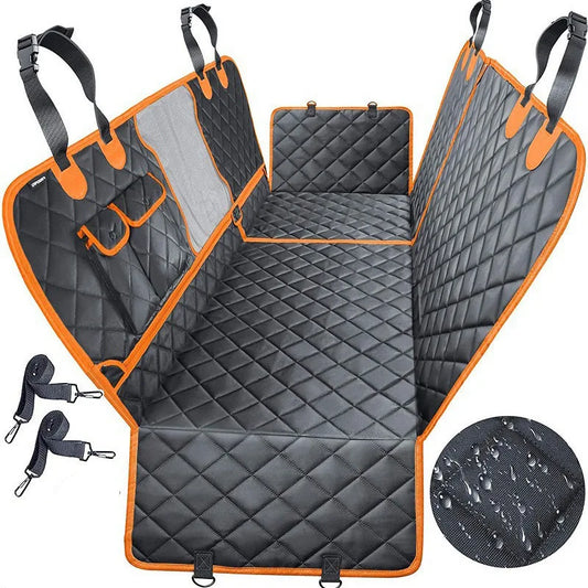 Waterproof Dog Car Seat Cover Hammock, Scratch Proof Nonslip Heavy Duty Soft Pet Back Seat Protector with Side Flaps & Storage Pockets, Universal Dog Back Seat Cover for Cars Trucks SUVs