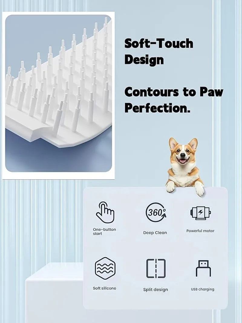 Lave-Pattes Automatique pour Animaux, Nettoyeur Portable pour Chiens et Chats avec Brosse en Silicone Douce, Rechargeable USB-C, Étanche