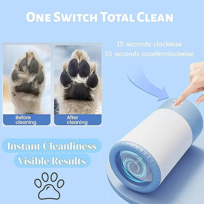Lave-Pattes Automatique pour Animaux, Nettoyeur Portable pour Chiens et Chats avec Brosse en Silicone Douce, Rechargeable USB-C, Étanche