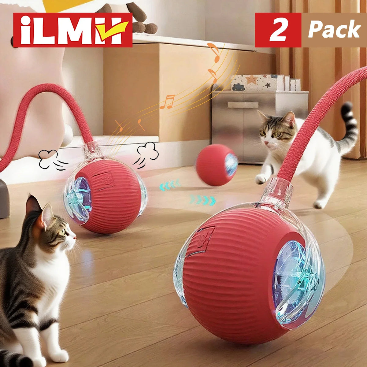 iLMH 1/2 PCS Jouet pour chat Balle interactive Balle roulante automatique Queue artificielle Jouet électrique intelligent rechargeable pour animaux de compagnie Jouet pour animaux de compagnie Imitation souris