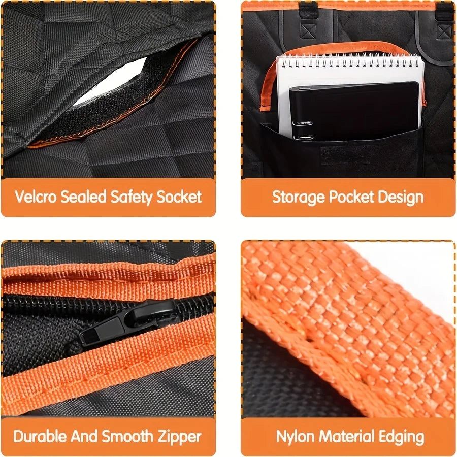 Waterproof Dog Car Seat Cover Hammock, Scratch Proof Nonslip Heavy Duty Soft Pet Back Seat Protector with Side Flaps & Storage Pockets, Universal Dog Back Seat Cover for Cars Trucks SUVs