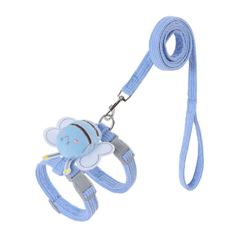 Ensemble harnais et laisse pour chat, collier réglable motif abeille dessin animé, harnais double épaisseur pour chien de petite et moyenne taille, collier et laisse pour promenade en extérieur