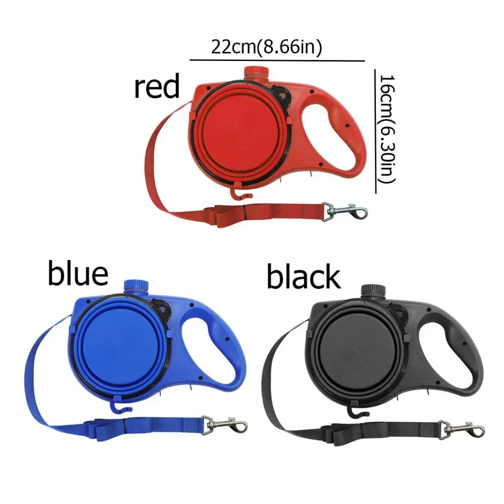 Laisse pour chien rétractable détachable en plastique avec bouteille d'eau intégrée, corde de traction pour chien avec gamelle et conteneur pour sacs à déjections, pour l'entraînement