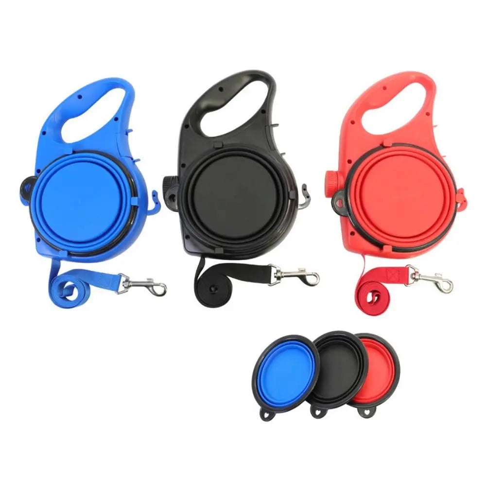 Laisse pour chien rétractable détachable en plastique avec bouteille d'eau intégrée, corde de traction pour chien avec gamelle et conteneur pour sacs à déjections, pour l'entraînement