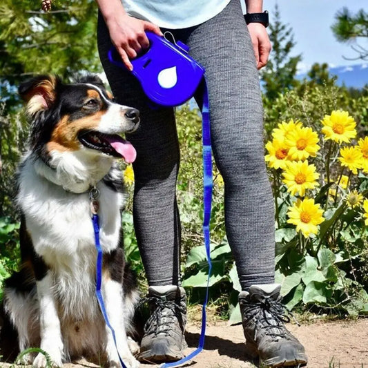 Laisse pour chien rétractable détachable en plastique avec bouteille d'eau intégrée, corde de traction pour chien avec gamelle et conteneur pour sacs à déjections, pour l'entraînement