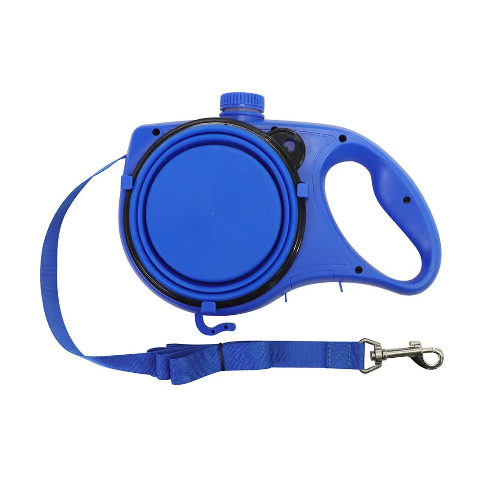 Laisse pour chien rétractable détachable en plastique avec bouteille d'eau intégrée, corde de traction pour chien avec gamelle et conteneur pour sacs à déjections, pour l'entraînement