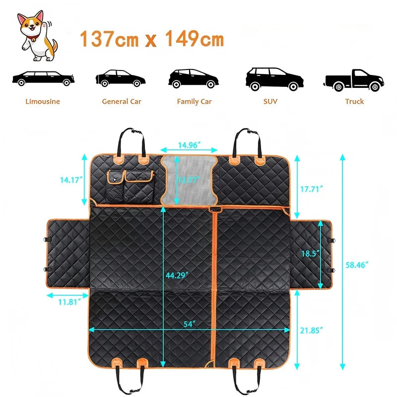Waterproof Dog Car Seat Cover Hammock, Scratch Proof Nonslip Heavy Duty Soft Pet Back Seat Protector with Side Flaps & Storage Pockets, Universal Dog Back Seat Cover for Cars Trucks SUVs