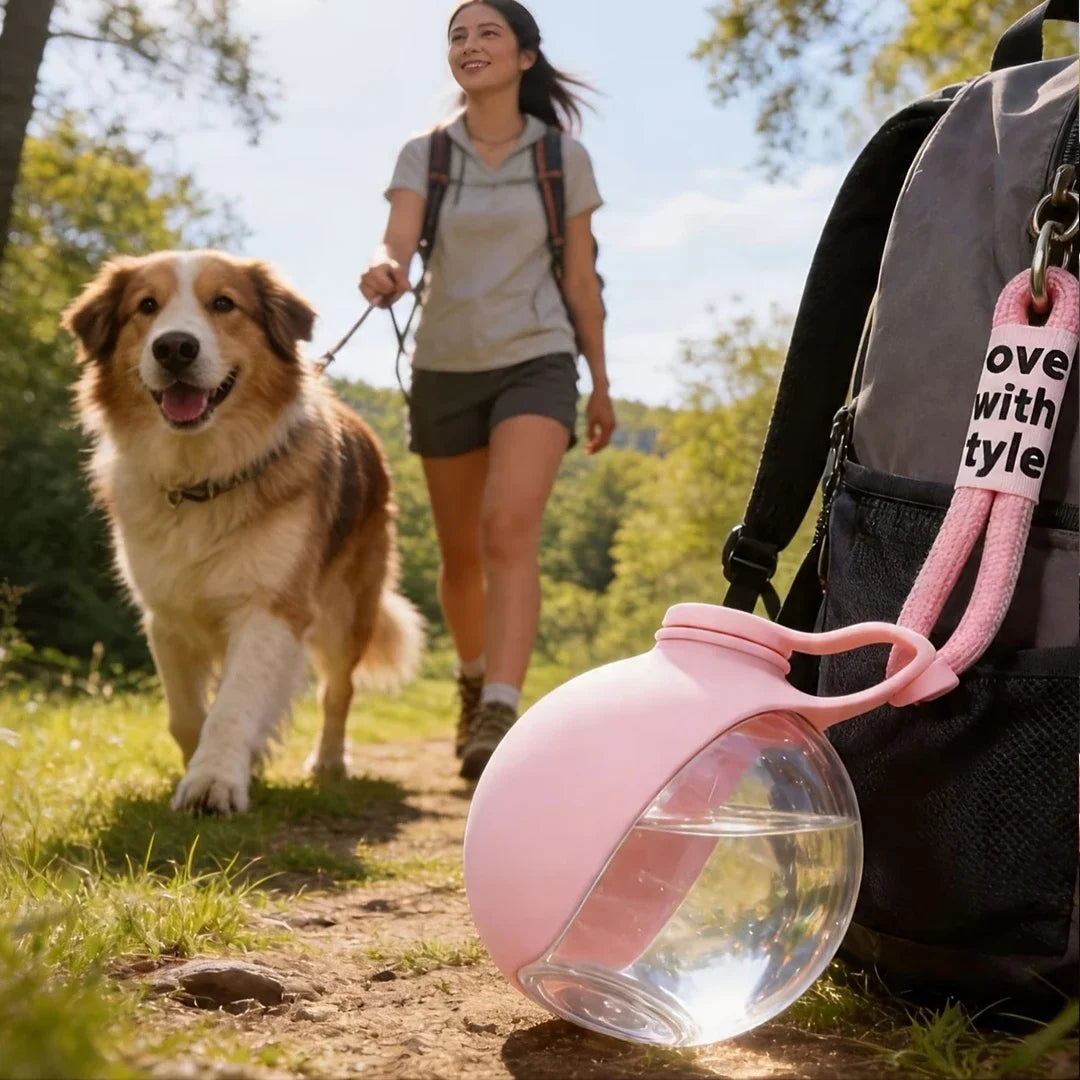 Bouteille d'eau 2-en-1 portable pour chiens avec écuelle pliable intégrée, idéale pour les promenades en extérieur, la randonnée, les voyages, hydratation compacte