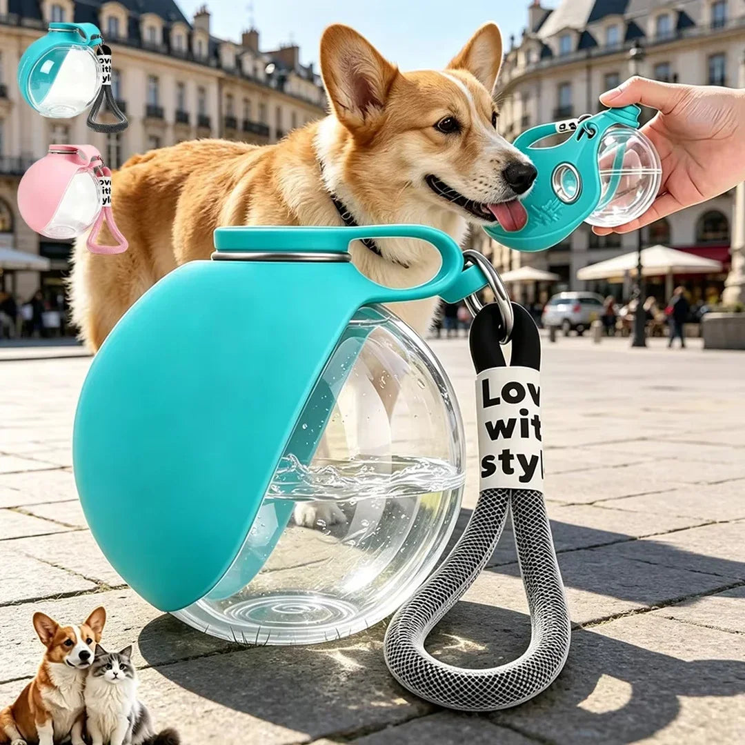 Bouteille d'eau 2-en-1 portable pour chiens avec écuelle pliable intégrée, idéale pour les promenades en extérieur, la randonnée, les voyages, hydratation compacte