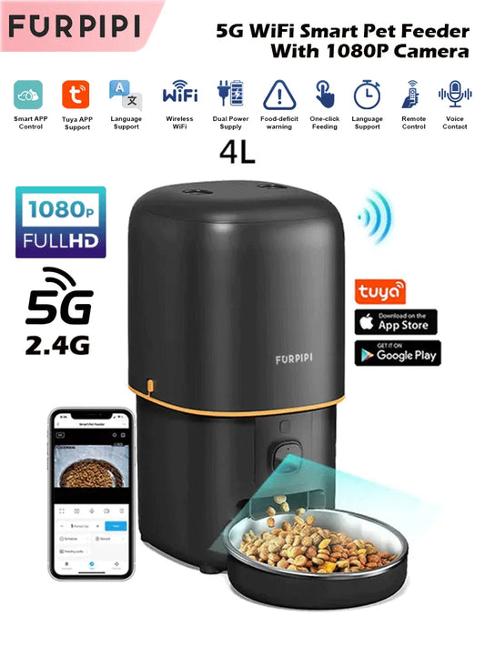 Distributeur automatique de croquettes pour chat avec caméra, distributeur intelligent de nourriture pour animaux de compagnie, WiFi 2.4G/5G, contrôle via l'application Tuya, accessoires pour chats et chiens