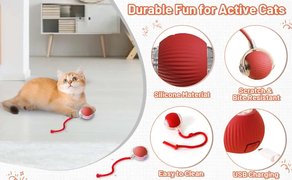 iLMH 1/2 PCS Jouet pour chat Balle interactive Balle roulante automatique Queue artificielle Jouet électrique intelligent rechargeable pour animaux de compagnie Jouet pour animaux de compagnie Imitation souris