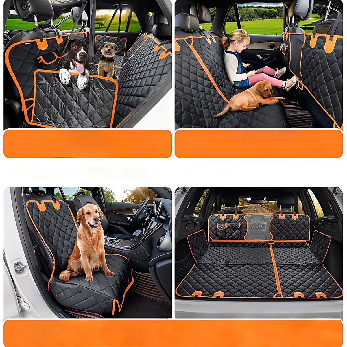 Waterproof Dog Car Seat Cover Hammock, Scratch Proof Nonslip Heavy Duty Soft Pet Back Seat Protector with Side Flaps & Storage Pockets, Universal Dog Back Seat Cover for Cars Trucks SUVs