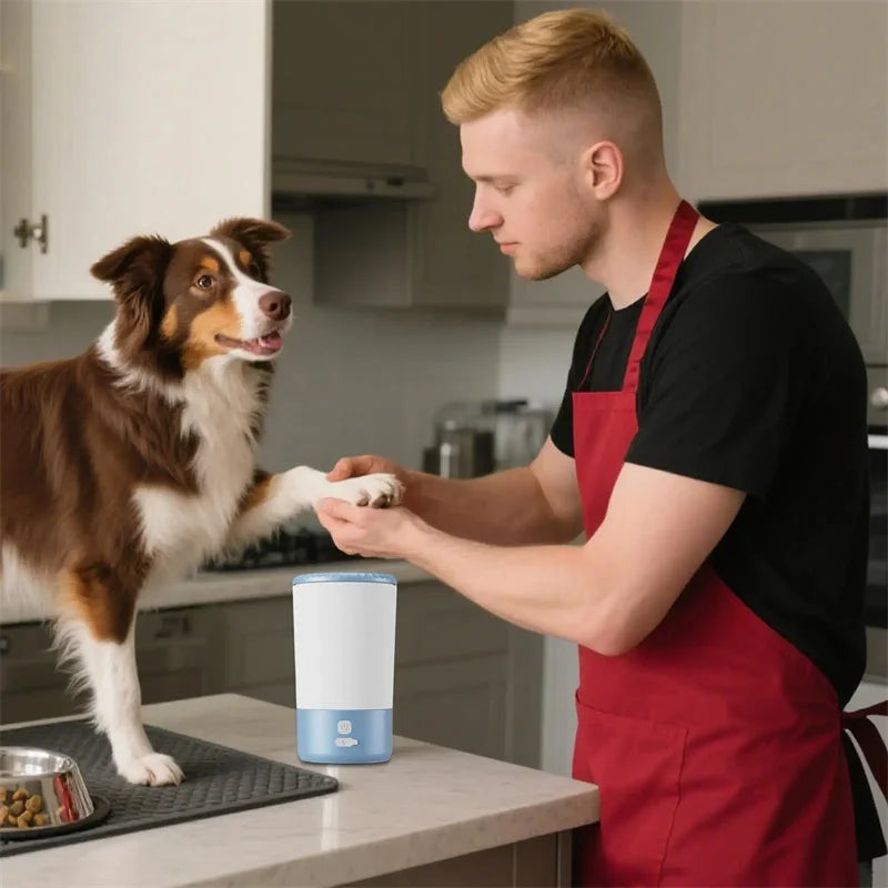 Lave-Pattes Automatique pour Animaux, Nettoyeur Portable pour Chiens et Chats avec Brosse en Silicone Douce, Rechargeable USB-C, Étanche