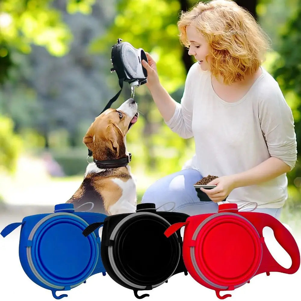 Laisse pour chien rétractable détachable en plastique avec bouteille d'eau intégrée, corde de traction pour chien avec gamelle et conteneur pour sacs à déjections, pour l'entraînement