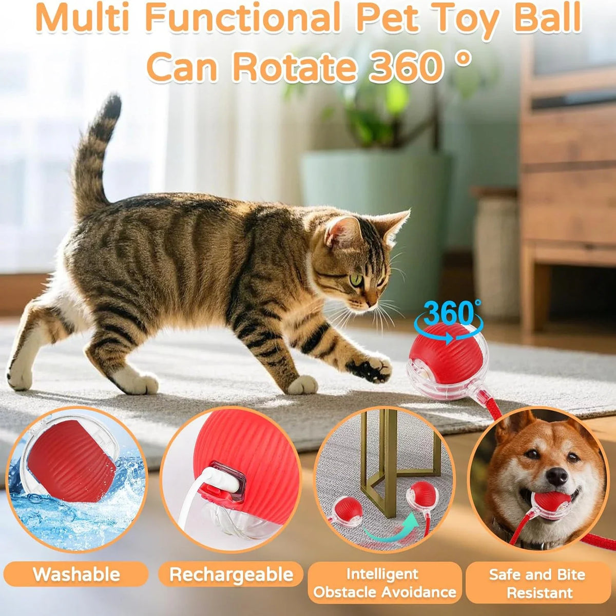 iLMH 1/2 PCS Jouet pour chat Balle interactive Balle roulante automatique Queue artificielle Jouet électrique intelligent rechargeable pour animaux de compagnie Jouet pour animaux de compagnie Imitation souris