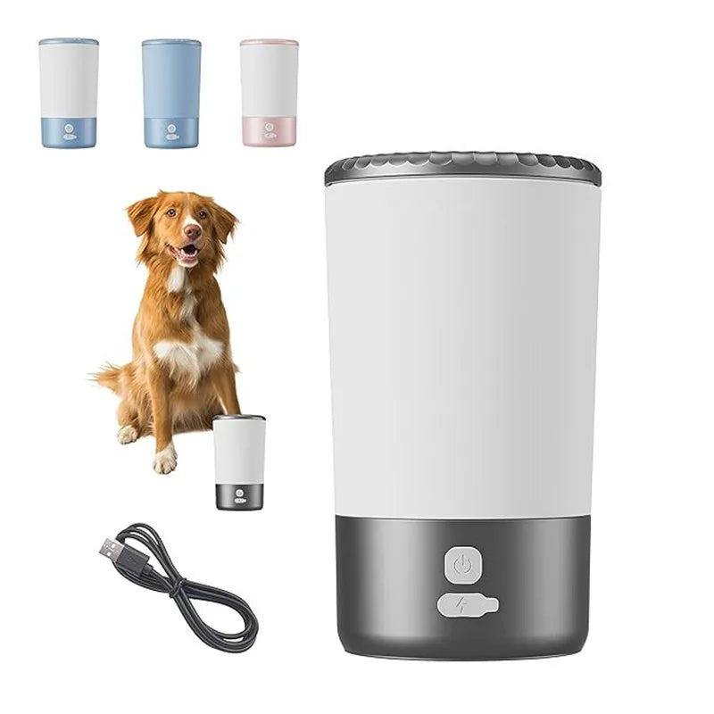 Lave-Pattes Automatique pour Animaux, Nettoyeur Portable pour Chiens et Chats avec Brosse en Silicone Douce, Rechargeable USB-C, Étanche