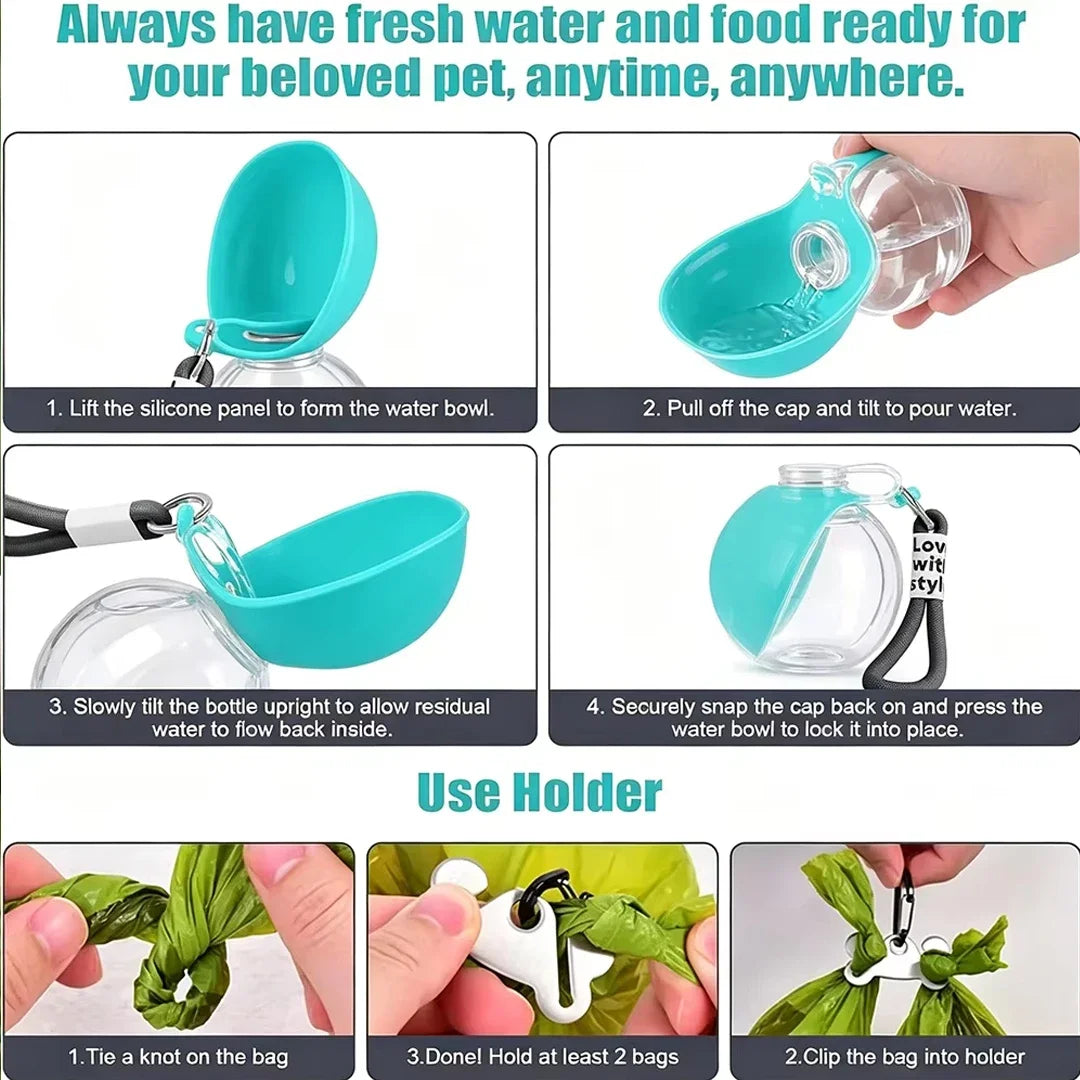 Bouteille d'eau 2-en-1 portable pour chiens avec écuelle pliable intégrée, idéale pour les promenades en extérieur, la randonnée, les voyages, hydratation compacte